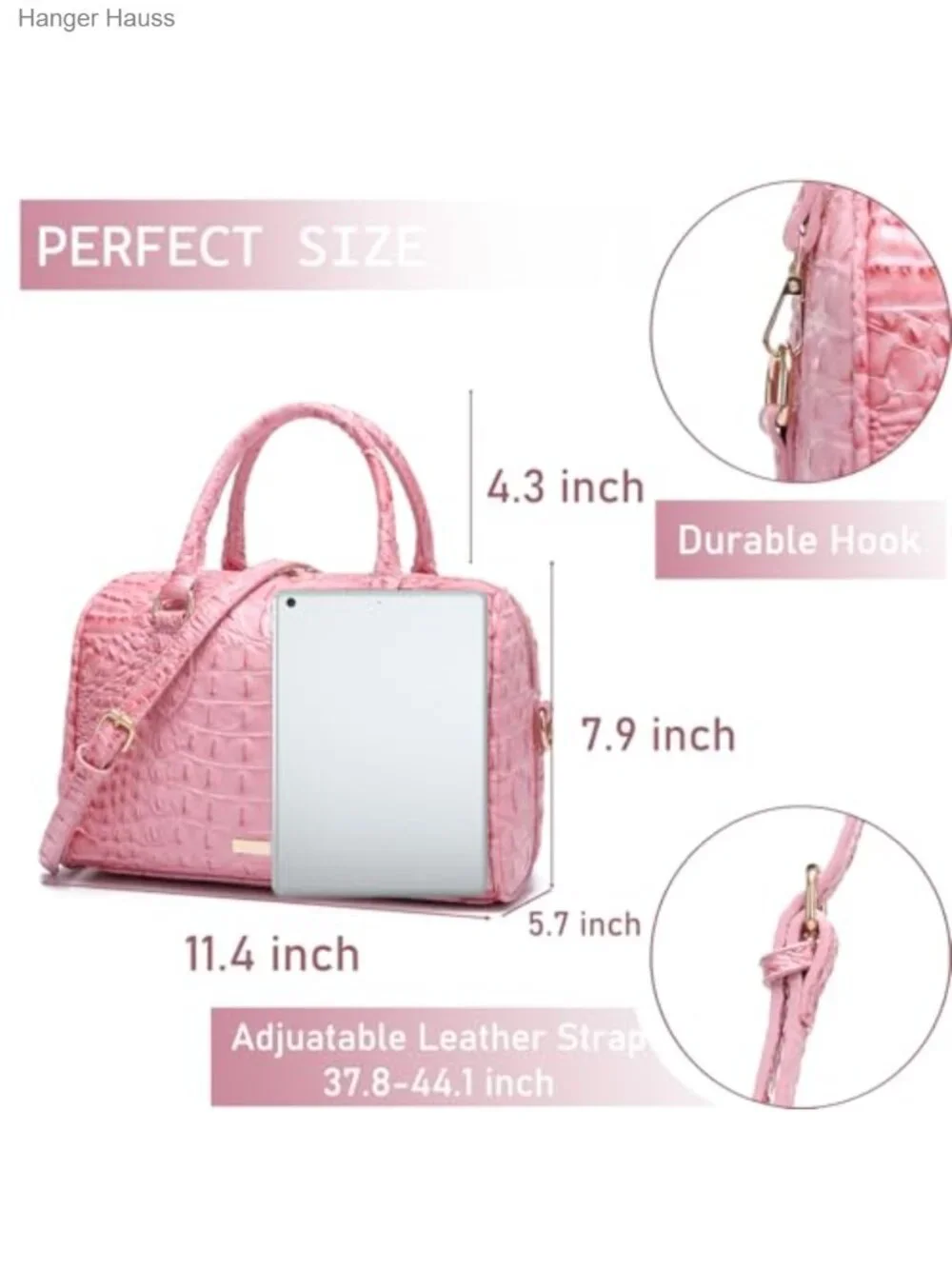 Vegan Leather Crocodile Embossed Top Handle Satchel Handbag